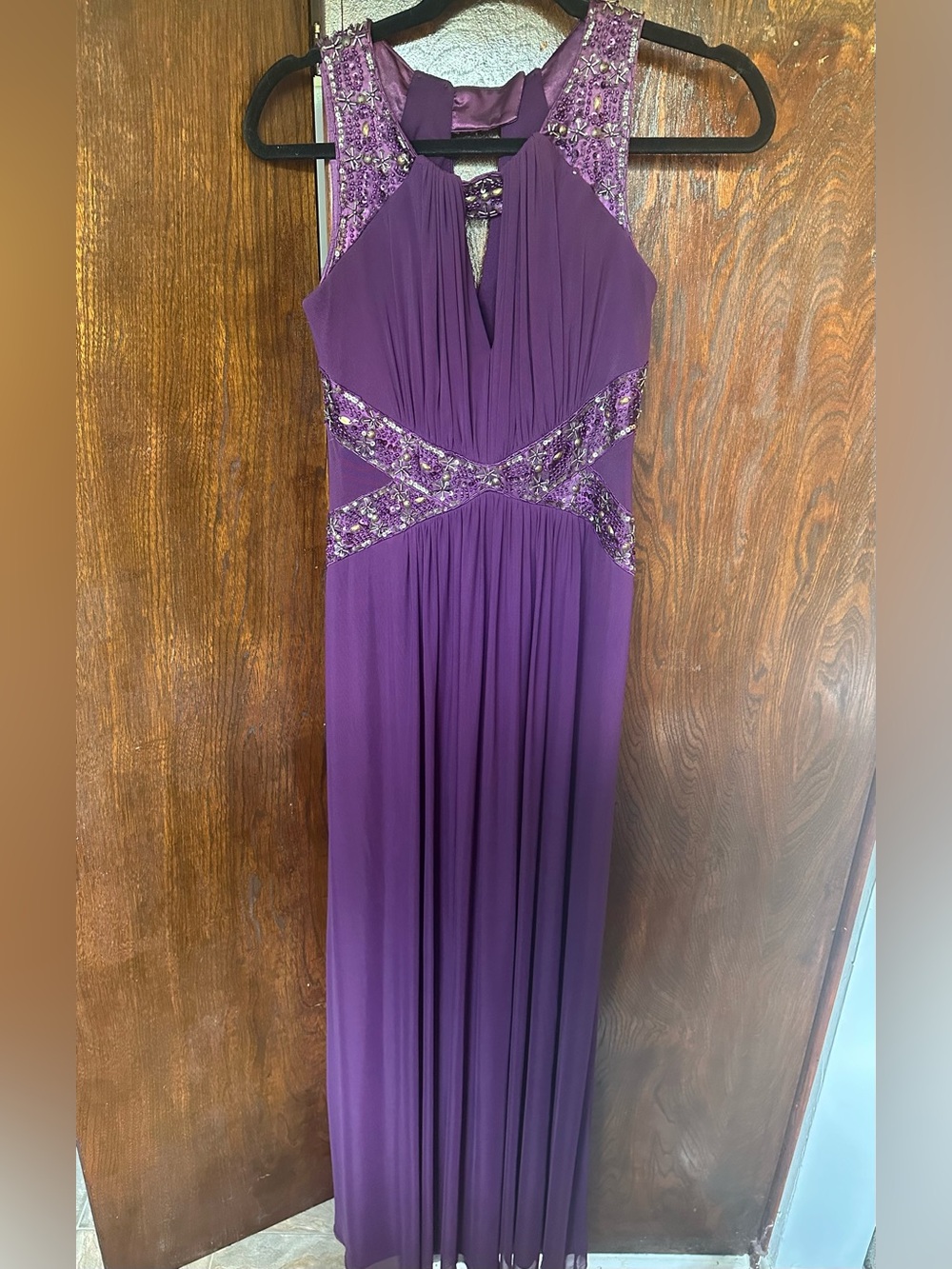 Decode 1.8 Purple Beaded Halter Maxi Evening Formal Dress Women’s Size 2